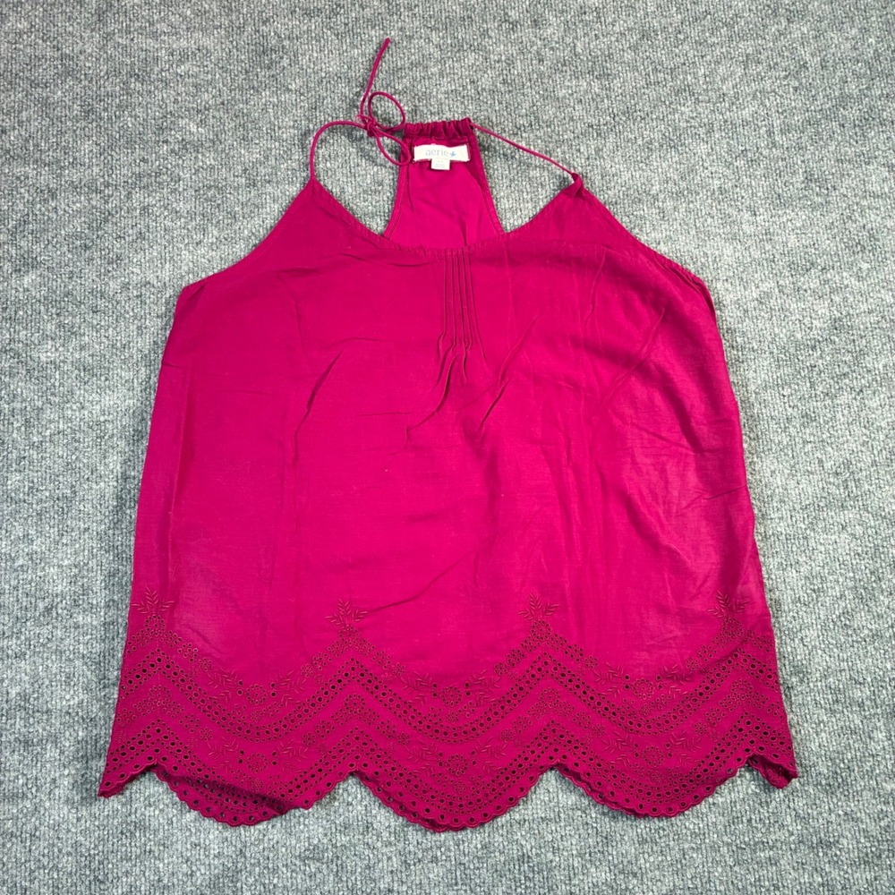 Aerie Halter Top‎ Womens M Magenta Pink Eyelet Scalloped Cotton Blouse